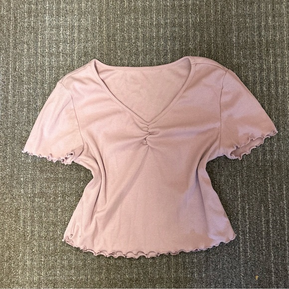 japanese brand Tops - lettuce trim pink top